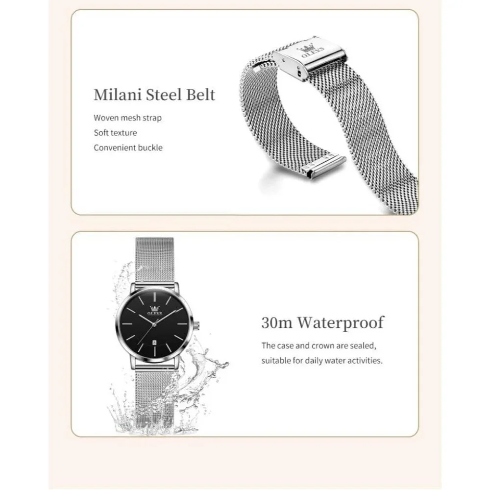 Women's Silver Black Watches for Ladies Female Wrist Watch Leather Band